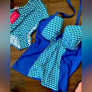 Curvy Kate size 36F underwire tankini and size 14 high waisted bottom.